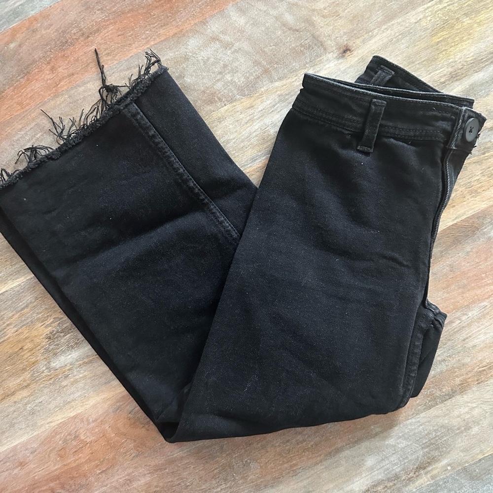 Girls Black Frayed Hem Jeans